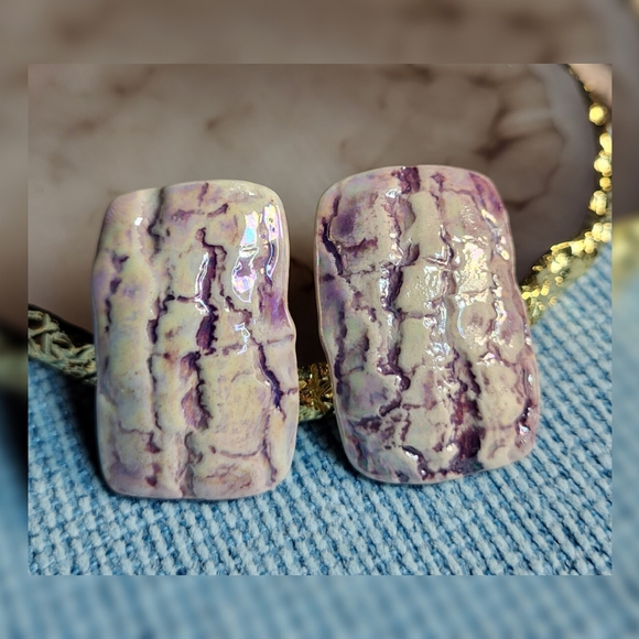 Vintage Ceramic/Porcelain Textured Glazed Stud Earrings - Picture 4 of 9